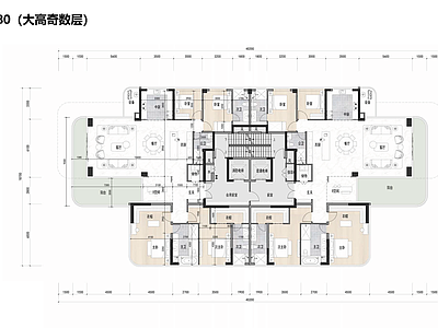 现代住宅楼建筑 第四代住宅户型 四代宅280户型 空中户型方案 施工图