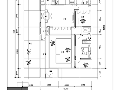 现代新中式别墅建筑 140平合院别墅 合院别墅户型方案 新中式合院别墅 施工图