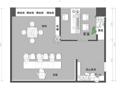 现代茶馆 茶室休闲会所 施工图