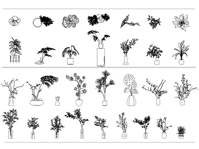 现代奶油综合植物图库 现代绿植盆栽水培 施工图