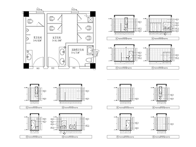现代公共卫生间 平平立面 施工图