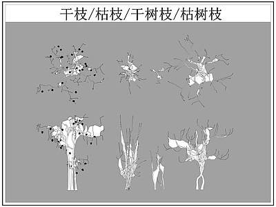 现代综合软装摆件图库 干枝枯枝 干枝 枯枝 干枝 施工图