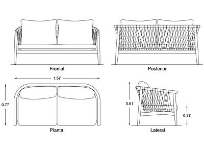 现代新中式沙发 室内家具 施工图