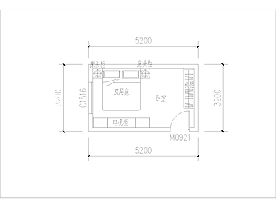 现代卧室 平面图 施工图