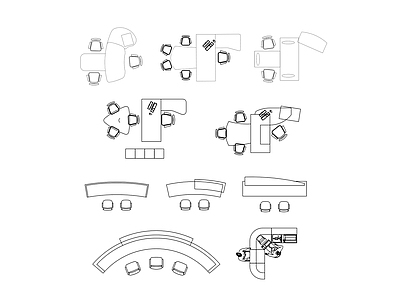 现代综合家具图库 前台接待办公家具 施工图