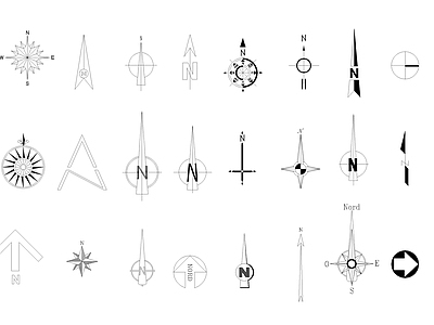 现代其他图库 指北针北方符号 施工图