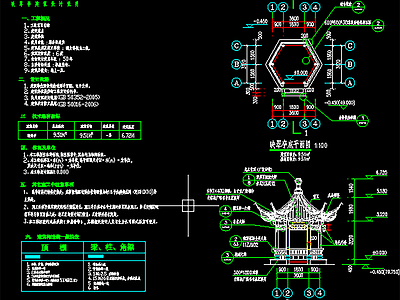 中式亭子 六角亭 施工图