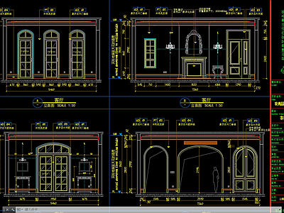 法式复古客厅 立面图 别墅 施工图