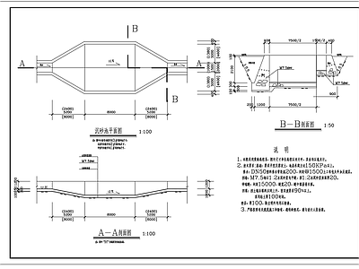 给排水节点详图 排洪沟沉砂池 沉砂池平剖面大样 施工图