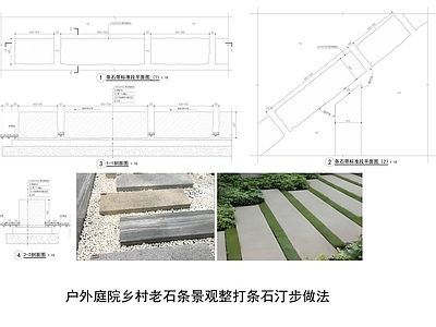 新中式侘寂铺装图库 汀步 石板 整打石材汀步 施工图