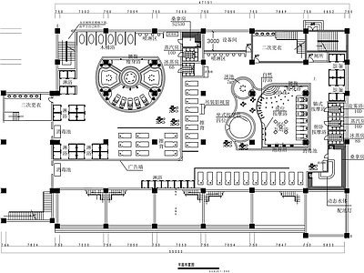 现代会所 1800平米会所 水疗spa会所 水疗会所平面图 桑拿水疗空间平面 施工图