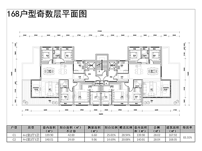 现代新中式住宅楼建筑 168四代宅户型 创新四代住宅户型 空中户型方案 未来社区户型方案 施工图