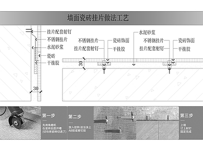 现代墙面节点 瓷砖挂片做法 施工图