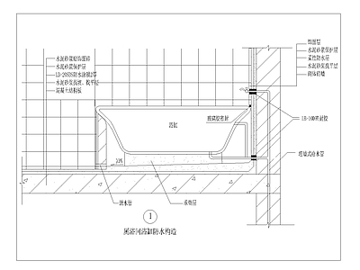 现代其他节点详图 厕浴间浴缸防水构 施工图
