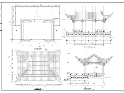 中式亭子图库 中式古建水榭 施工图