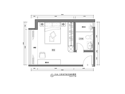 现代轻奢卧室 主平面布置图 大 平面图 施工图