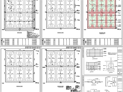 景观节点 球场铁艺围网 体育运动场 组合 标准详图 施工图