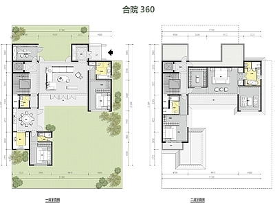 新中式中式别墅建筑 360合院别墅 新中式合院别墅 中式合院户型方案 创新新中式合院 施工图