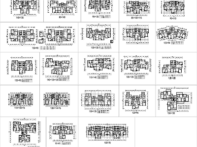 现代住宅楼建筑 20套 一梯三户 小高层 户型图 施工图