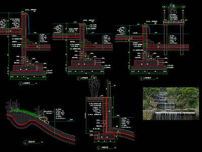 现代公园景观 河道 跌水 叠水 施工图