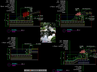 景观节点 鱼塘 水塘 水池 驳岸 施工图