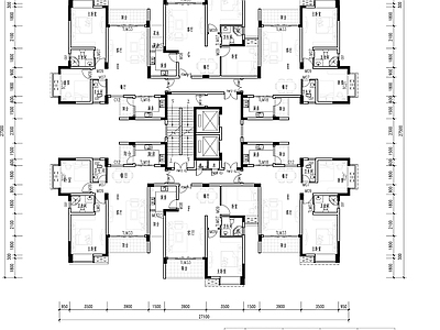 现代住宅楼建筑 30套 一梯六户 高层 户型图 施工图