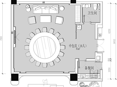 现代其他餐饮空间 餐厅包间备餐间平 施工图