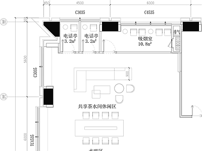 现代其他休闲娱乐空间 共享茶水间休闲区 施工图