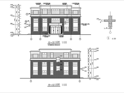 现代办公楼建筑 三层小型办公楼 施工图