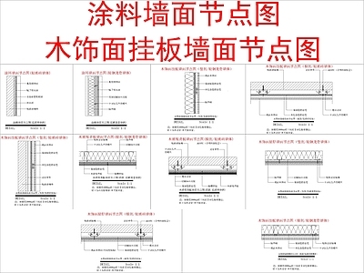 现代墙面节点 涂料 木饰面挂板墙面 施工图