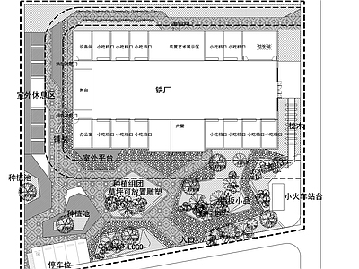 景观平面图 工厂园区景观平面 平面图 折线景观方案平面 施工图