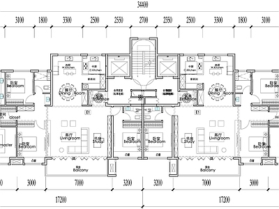 现代住宅楼建筑 17F 一梯2户 195平方米 大户型 施工图