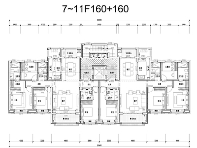 现代住宅楼建筑 10F 160平方米 户型图 施工图