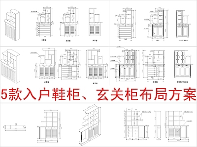 现代柜子 5款入户 柜方案布局 施工图