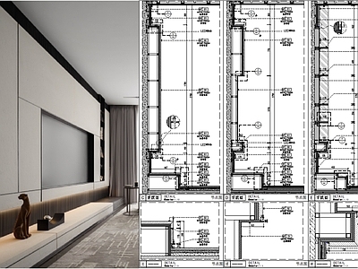 现代墙面节点 电视 石材电视 金属内嵌电视墙 电视 石材节点 施工图