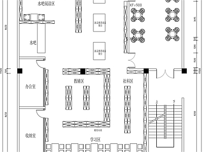 现代书店 540平米书店 书店设计平面图 书吧设计平面图 图书馆设计平面图 书吧 施工图