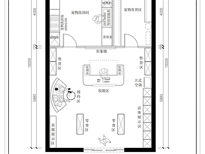 奶油简约宠物店 现代宠物店 宠物店平面布置图 施工图