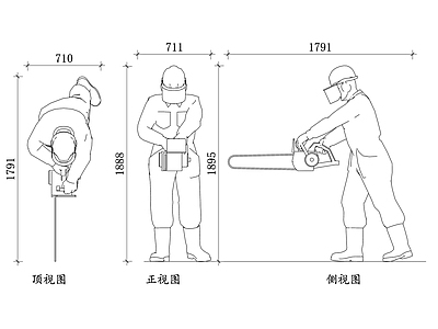现代人物 电锯工人平面图 电锯使用图 工人安全图 电锯操作图 工作现场图 施工图