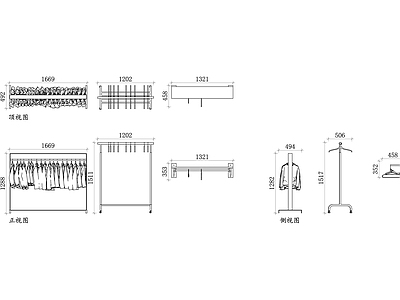 现代服装鞋帽 服装衣架平面图 衣架结构图 衣架设计图 布局图 衣架使用图 施工图