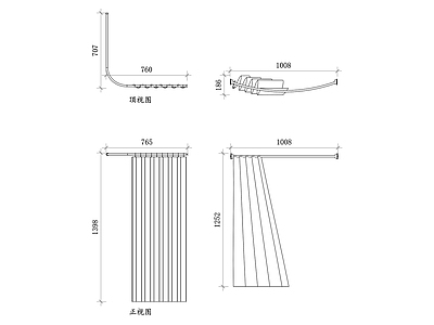 现代窗帘 弧形浴帘杆平面图 浴帘杆结构图 浴帘杆设计图 浴室布局图 浴帘杆安装图 施工图