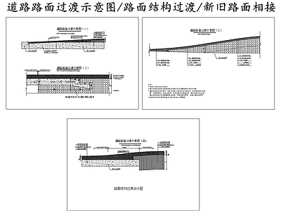 现代其他节点详图 道路路面过渡示意 路面结构过渡设计 新旧路面相接过度 施工图