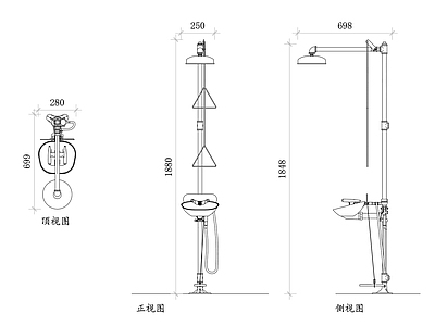 现代卫浴设施 紧急淋浴和洗眼站 淋浴结构图 洗眼站设计图 安全布局图 安装指南图 施工图