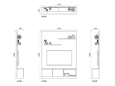 现代背景墙 小型电视背景平面 电视结构图 设计图 布局图 安装图 施工图