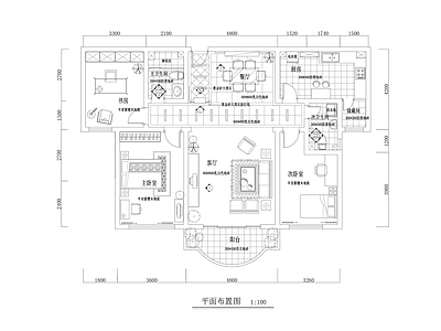 平层 三室一厅 平层全套 样板间 施工图