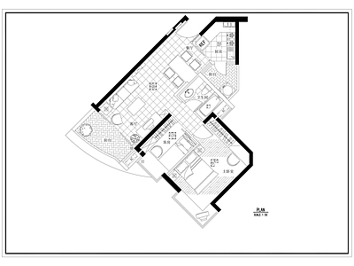 平层 两室一厅 样板间 施工图