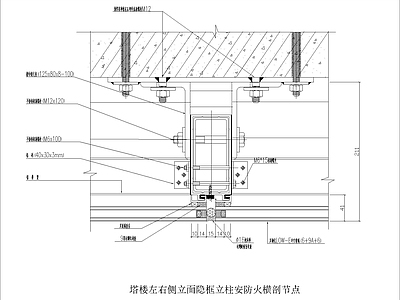 现代其他节点详图 塔楼左右侧立面 隐框立柱安防火 横剖节点 施工图