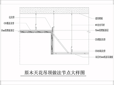 现代吊顶节点 原木天吊顶 施工图