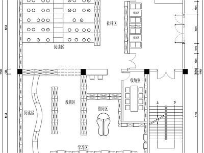 现代书店 书店设计平面图 书店阅读室平面图 图书馆平面图 书吧阅读区平面图 施工图