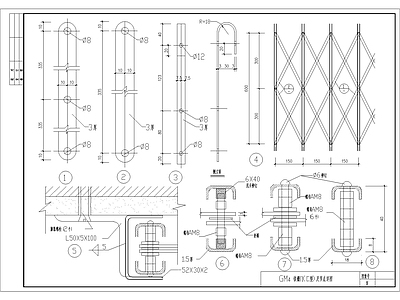 现代其他节点详图 铁栅旋翻下轨 施工图