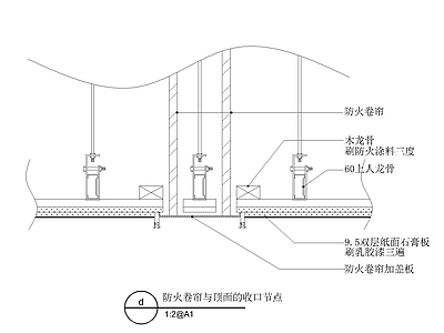 现代其他节点详图 防火卷帘与 顶面的 施工图